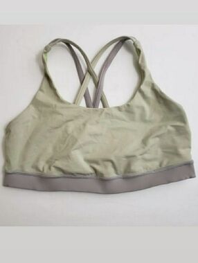 Size 10 Lululemon Light Green And Gray Strappy Back Sports Bra - No Pad Inserts